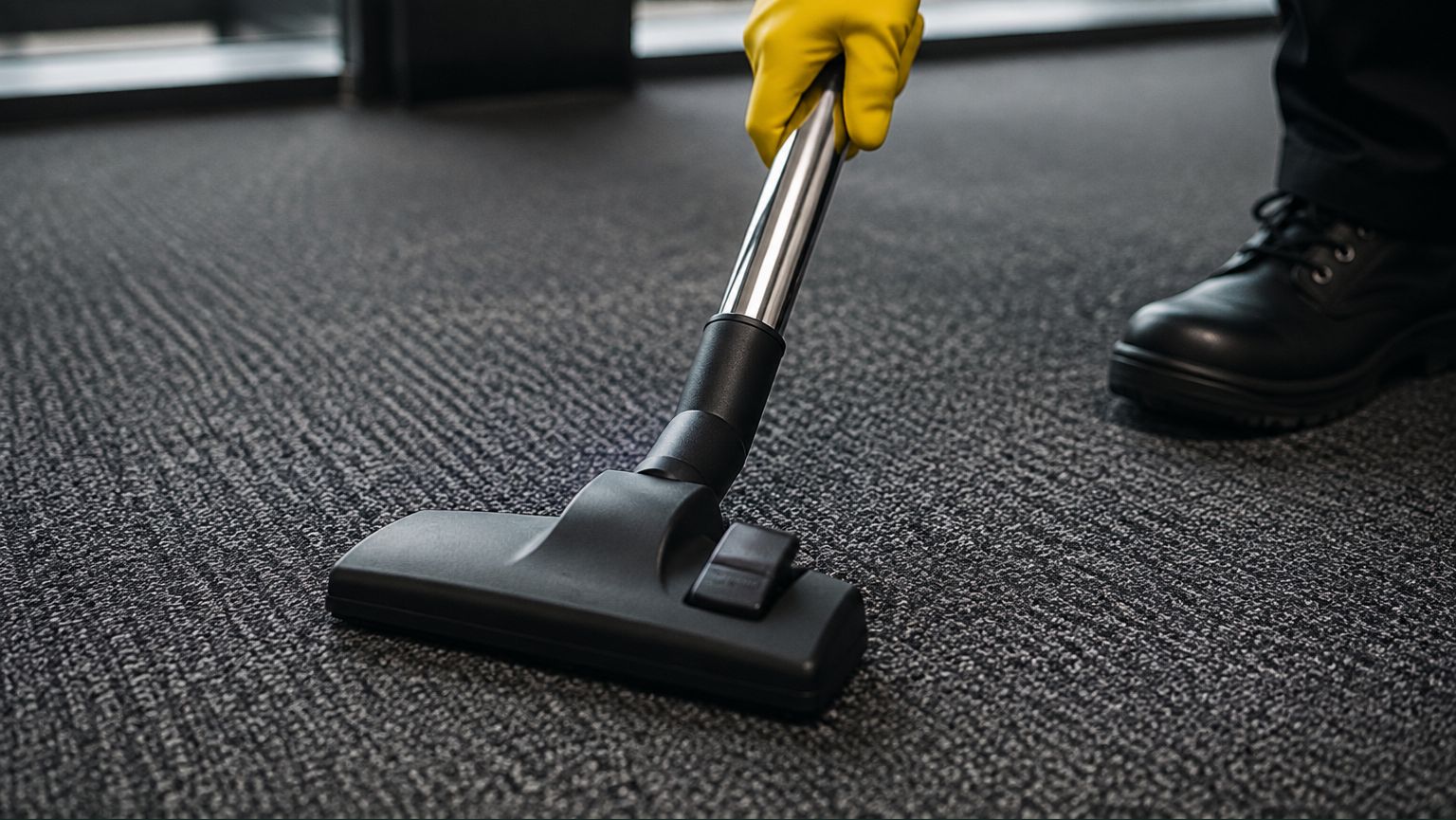 Vacuuming commercial carpet in an office