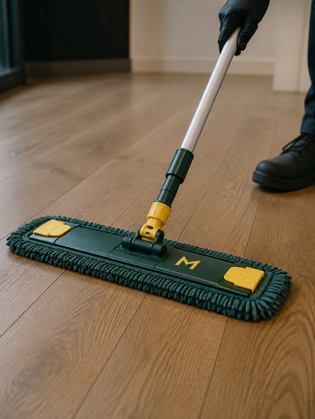 Flat mopping a timber floor in a Perth home