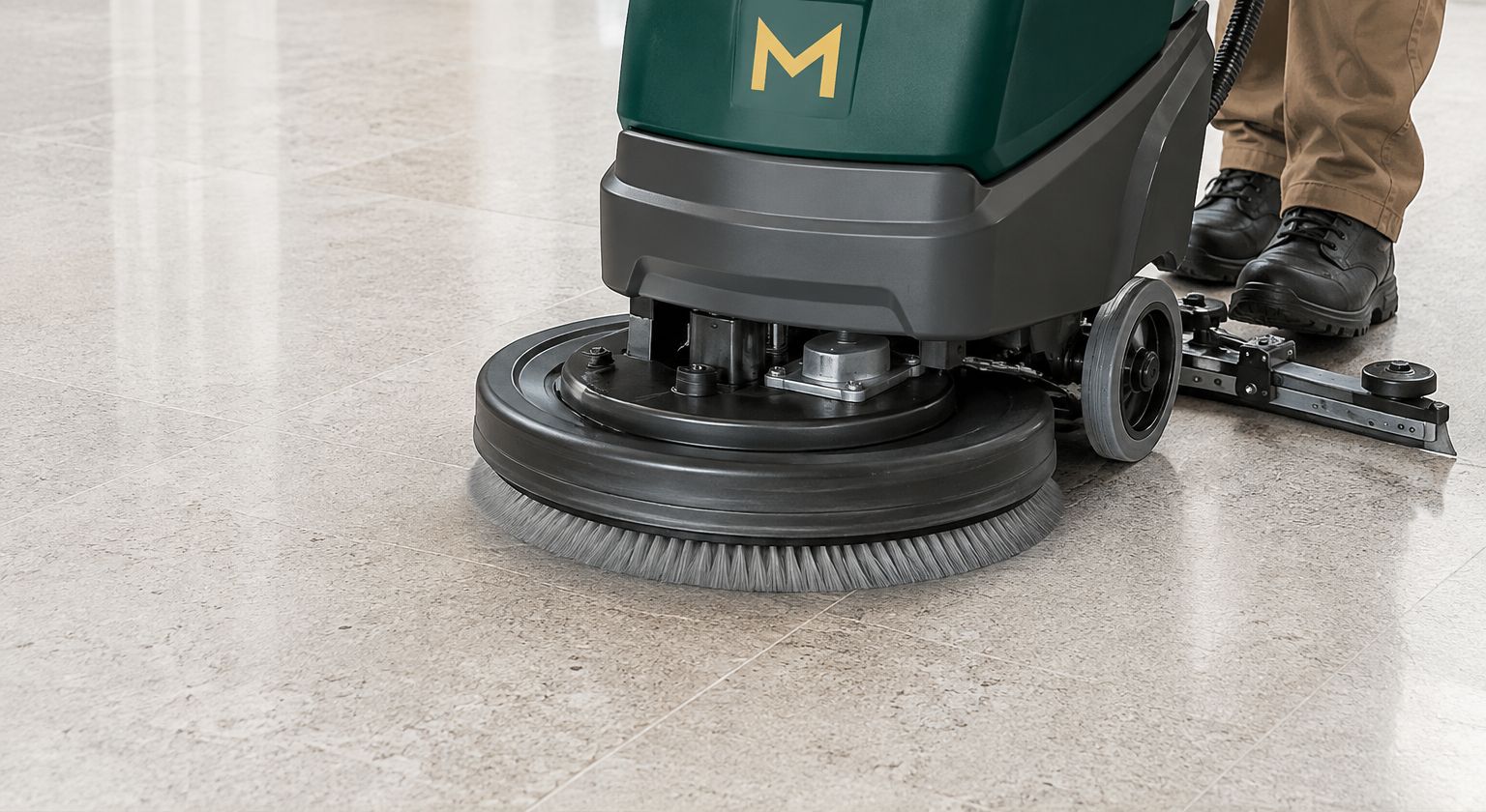 Floor scrubbing machine on a tiled commercial foyer in Perth